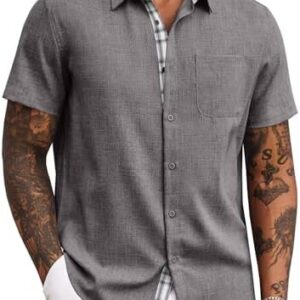 COOFANDY Men's Summer Shirt Casual Button Down Shirts Short Sleeve Dress Shirt A-Dark Grey : Clothing, Shoes & Jewelry
